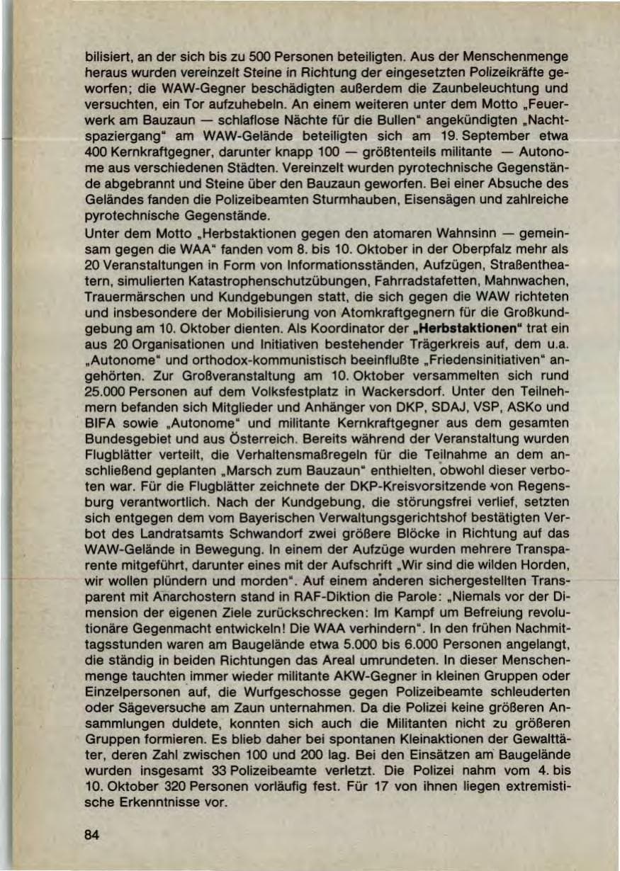 Seite 86 des Verfassungsschutzbericht 1987 Bayern