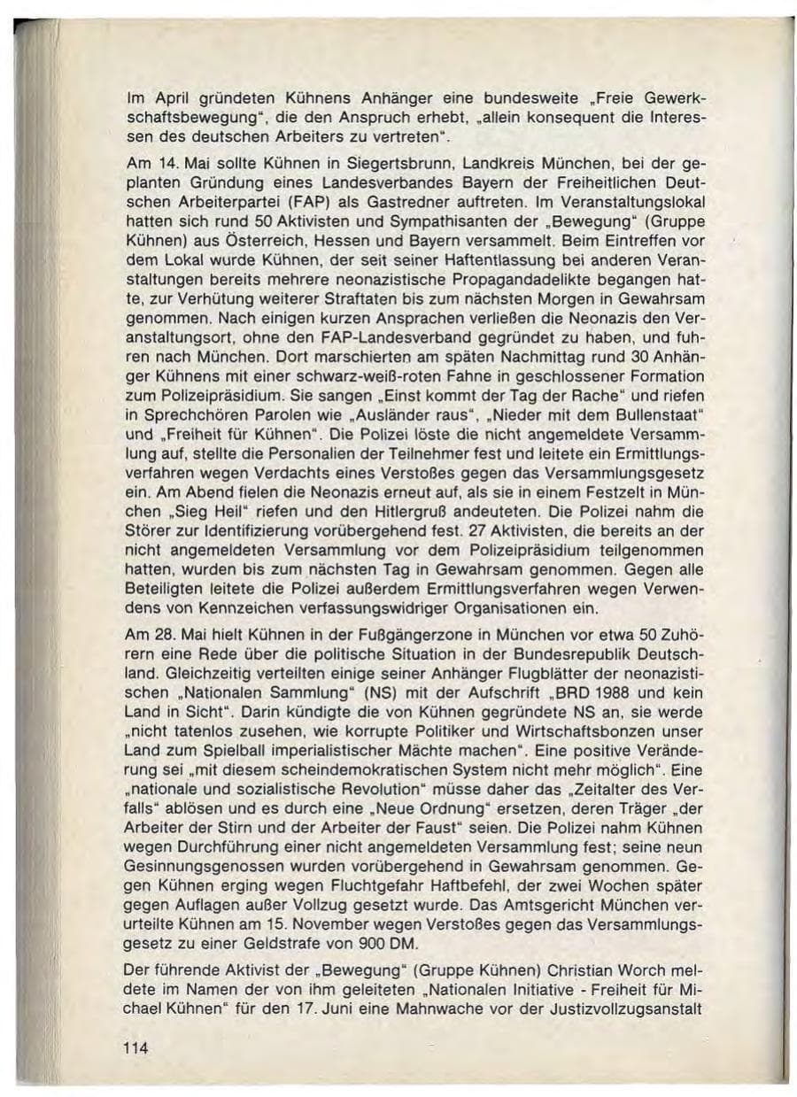 Seite 116 des Verfassungsschutzbericht 1988 Bayern