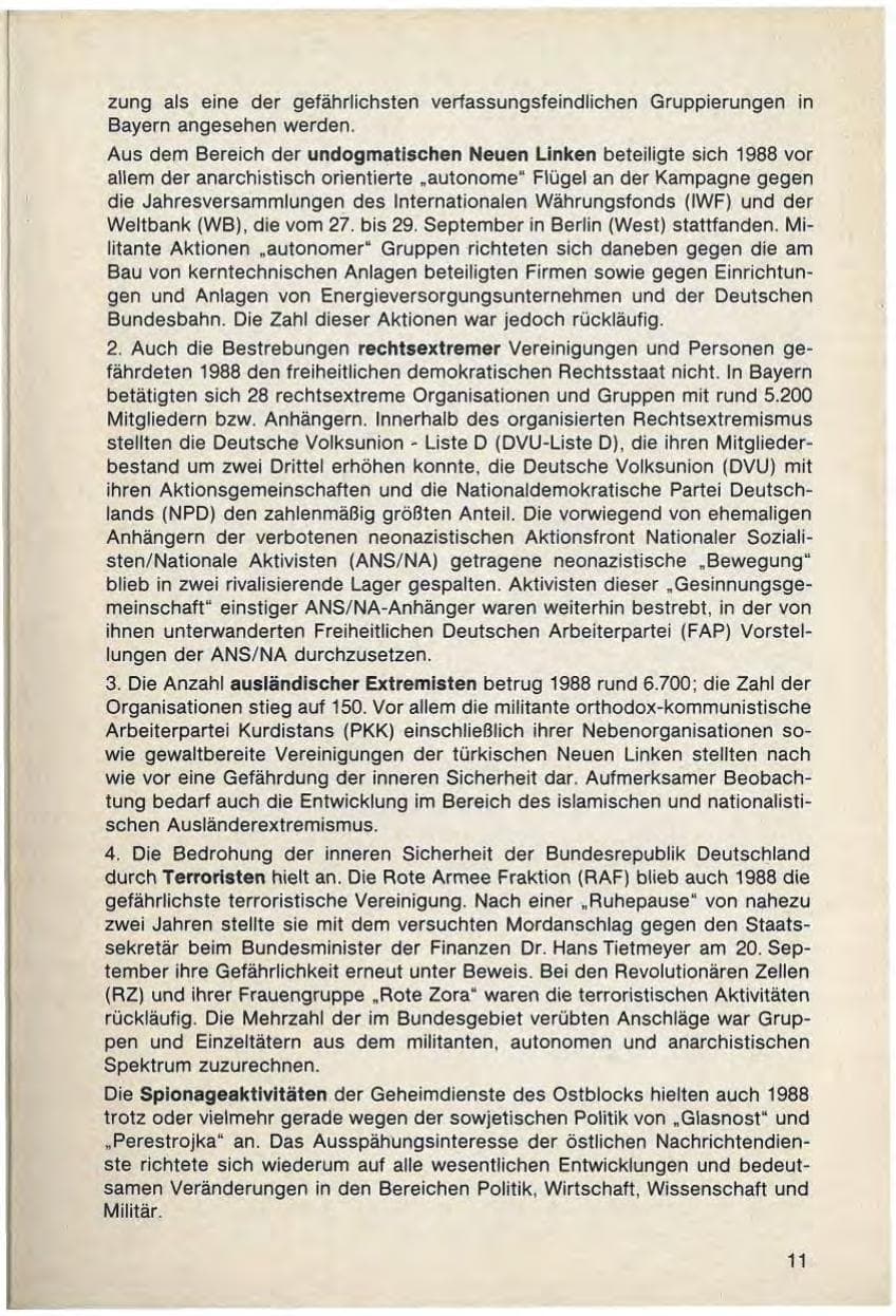 Seite 13 des Verfassungsschutzbericht 1988 Bayern