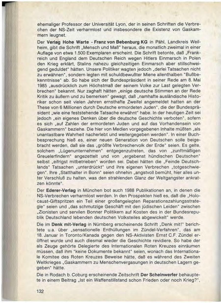 Seite 134 des Verfassungsschutzbericht 1988 Bayern