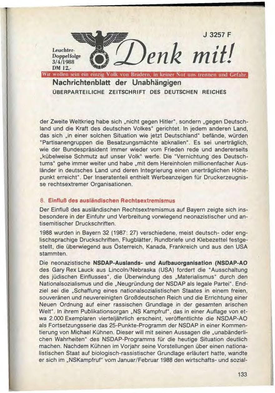 Seite 135 des Verfassungsschutzbericht 1988 Bayern