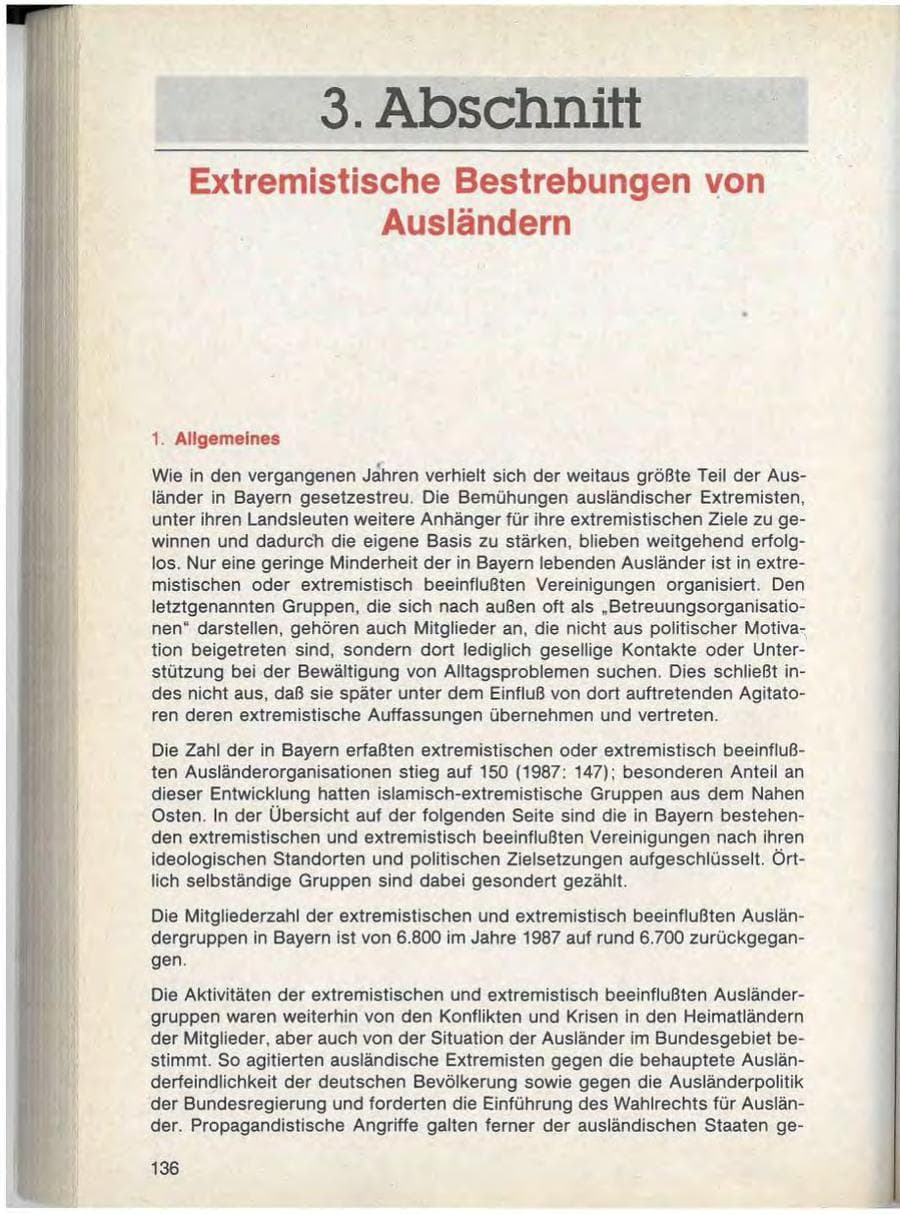 Seite 138 des Verfassungsschutzbericht 1988 Bayern