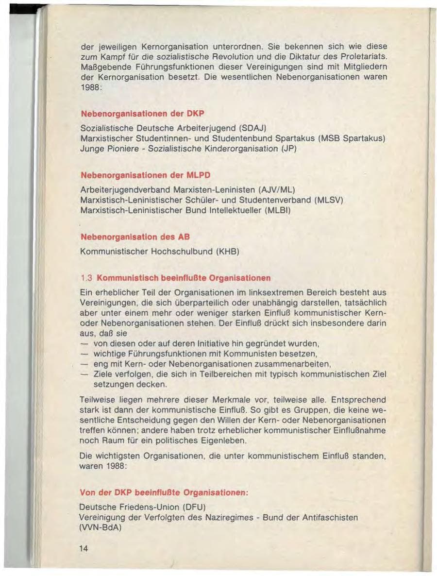 Seite 16 des Verfassungsschutzbericht 1988 Bayern