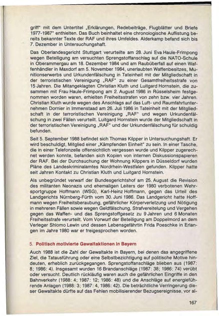Seite 169 des Verfassungsschutzbericht 1988 Bayern