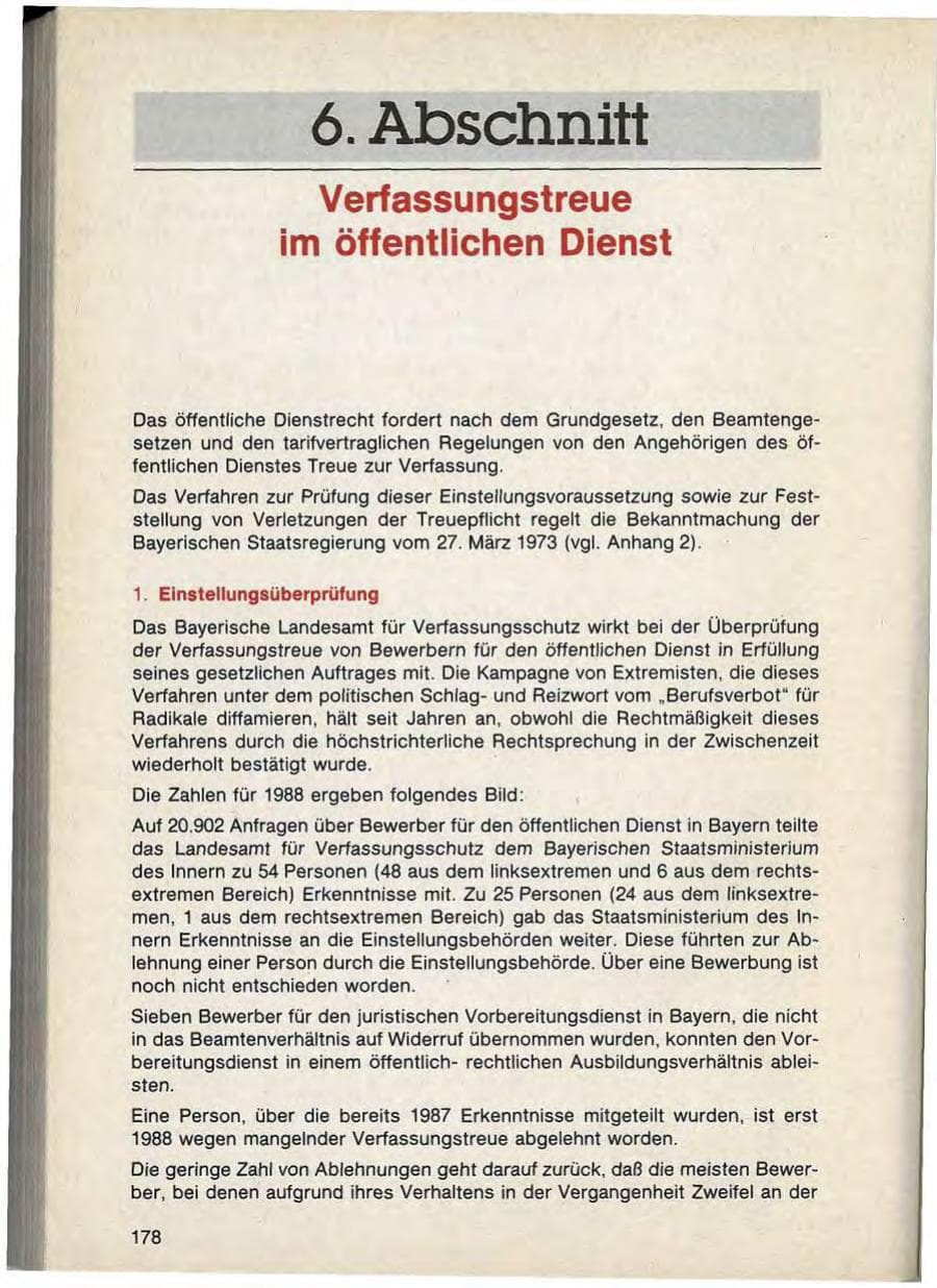 Seite 182 des Verfassungsschutzbericht 1988 Bayern