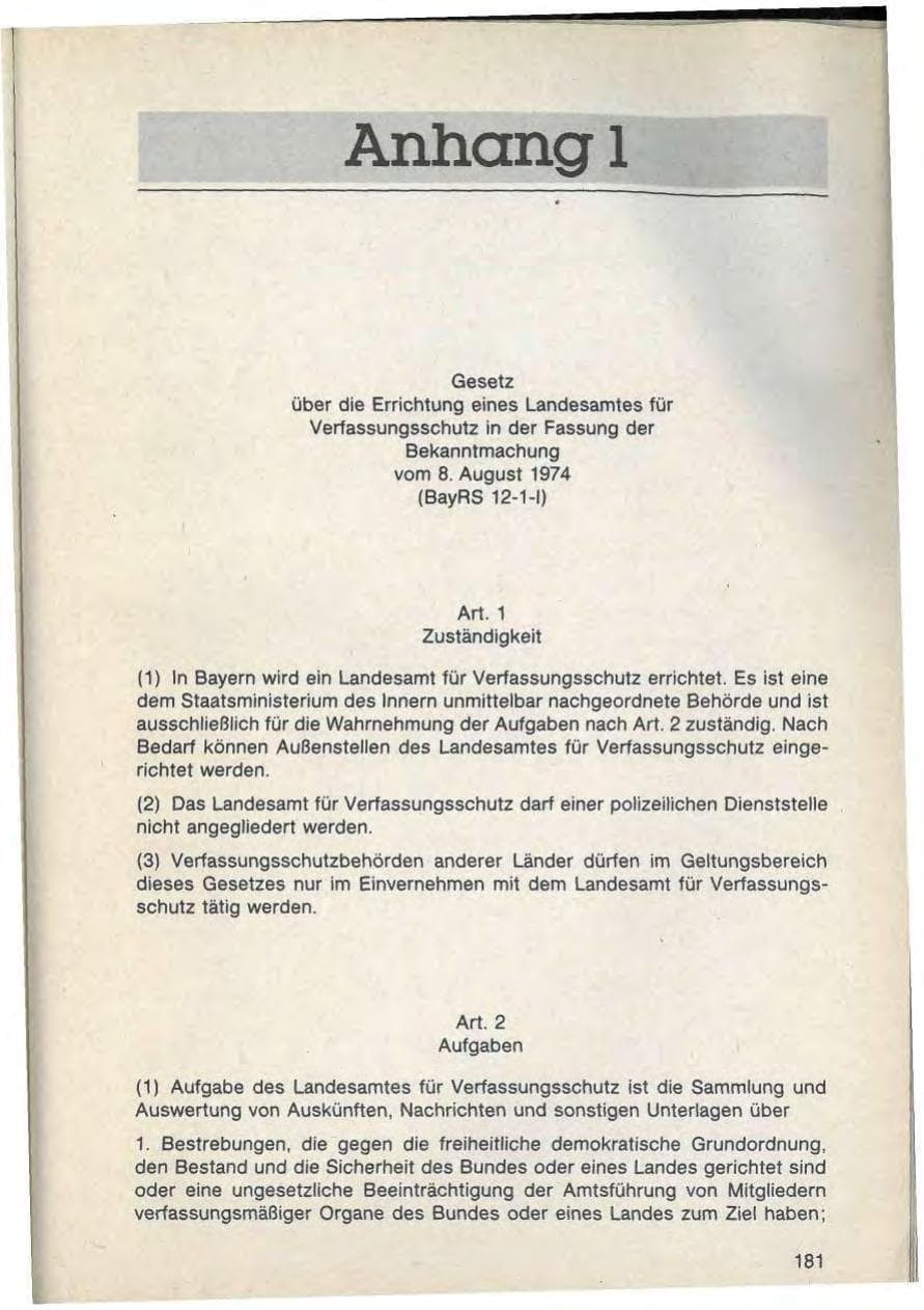 Seite 185 des Verfassungsschutzbericht 1988 Bayern