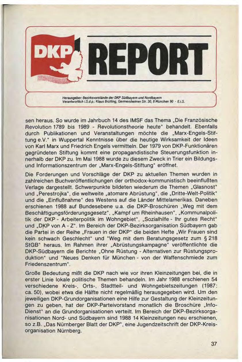 Seite 39 des Verfassungsschutzbericht 1988 Bayern