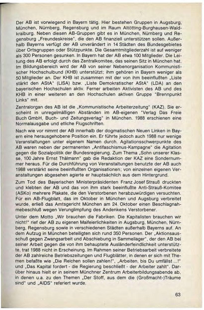 Seite 65 des Verfassungsschutzbericht 1988 Bayern