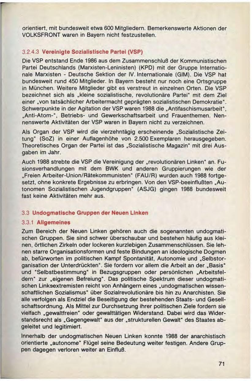 Seite 73 des Verfassungsschutzbericht 1988 Bayern