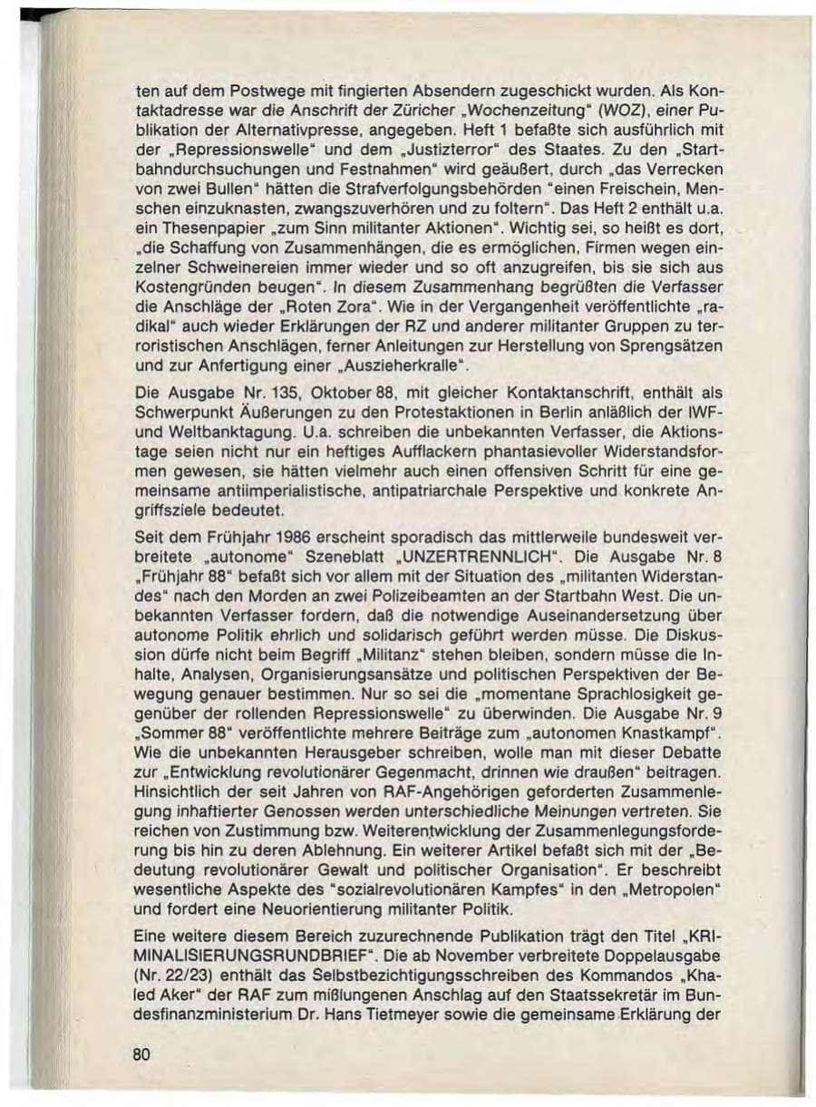 Seite 82 des Verfassungsschutzbericht 1988 Bayern