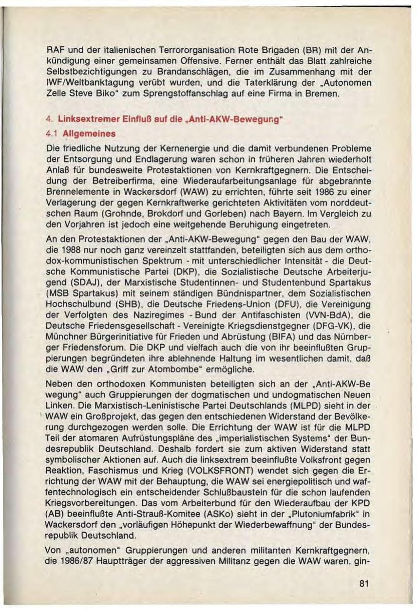 Seite 83 des Verfassungsschutzbericht 1988 Bayern