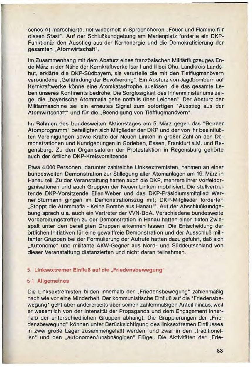 Seite 85 des Verfassungsschutzbericht 1988 Bayern