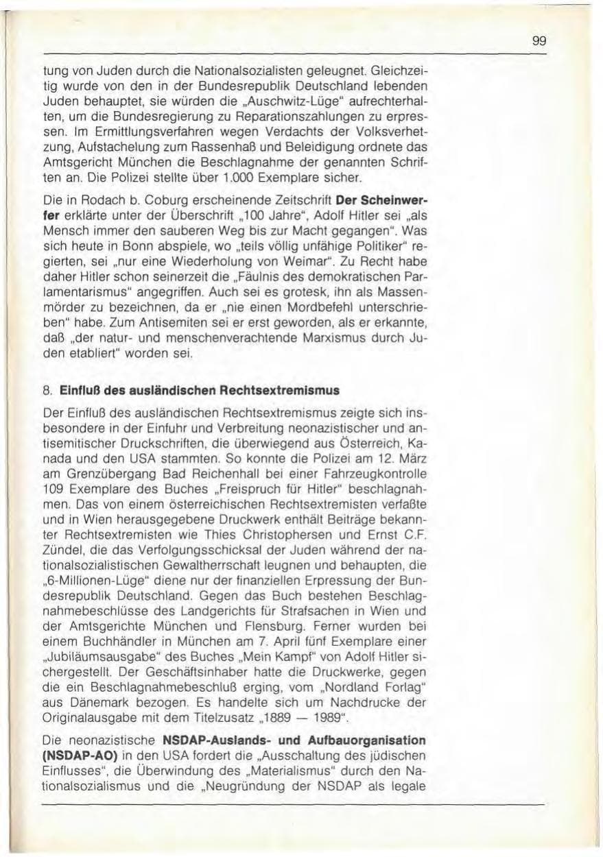 Seite 101 des Verfassungsschutzbericht 1989 Bayern