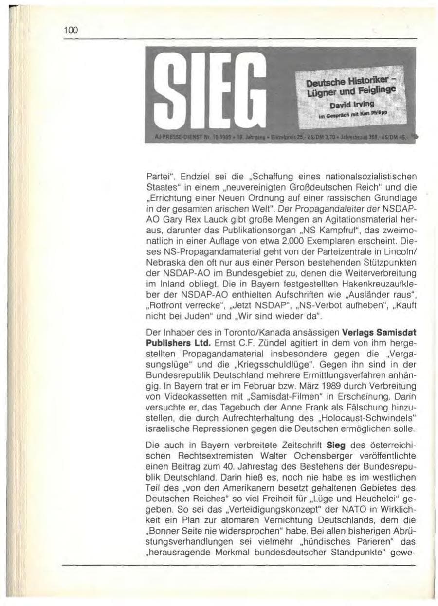 Seite 102 des Verfassungsschutzbericht 1989 Bayern