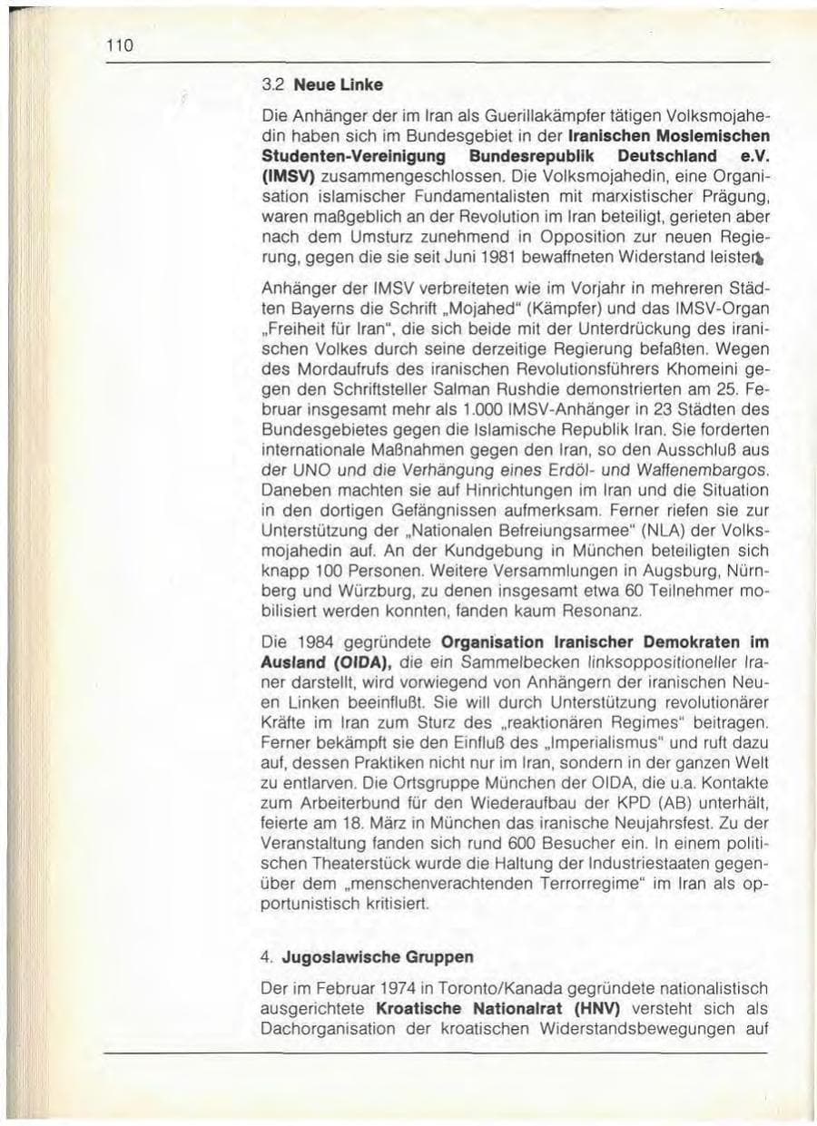 Seite 112 des Verfassungsschutzbericht 1989 Bayern