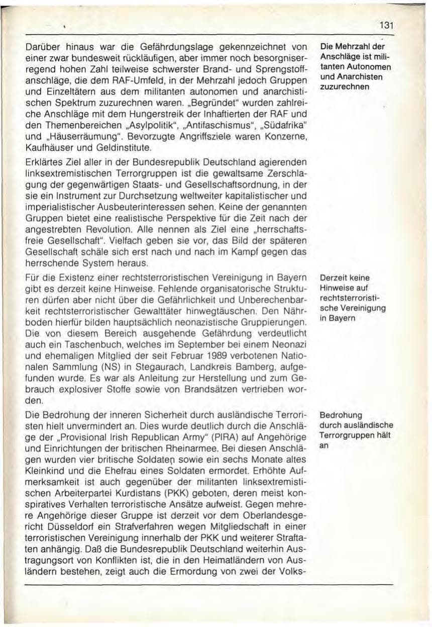 Seite 133 des Verfassungsschutzbericht 1989 Bayern