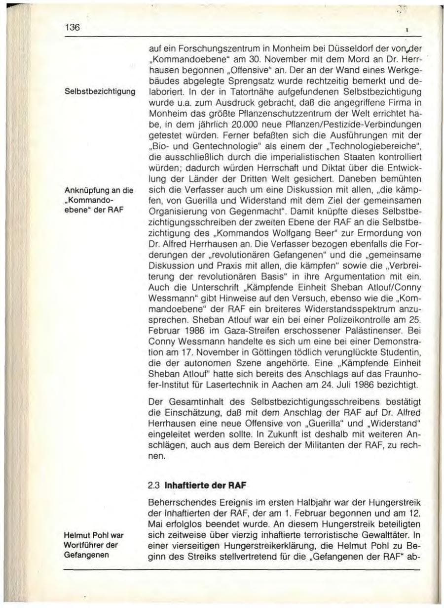 Seite 138 des Verfassungsschutzbericht 1989 Bayern