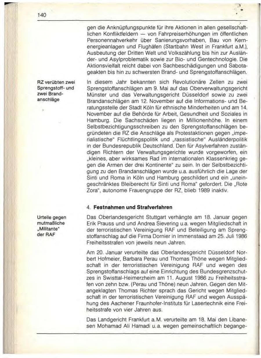 Seite 142 des Verfassungsschutzbericht 1989 Bayern