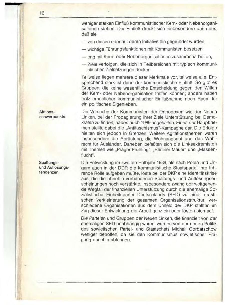 Seite 18 des Verfassungsschutzbericht 1989 Bayern