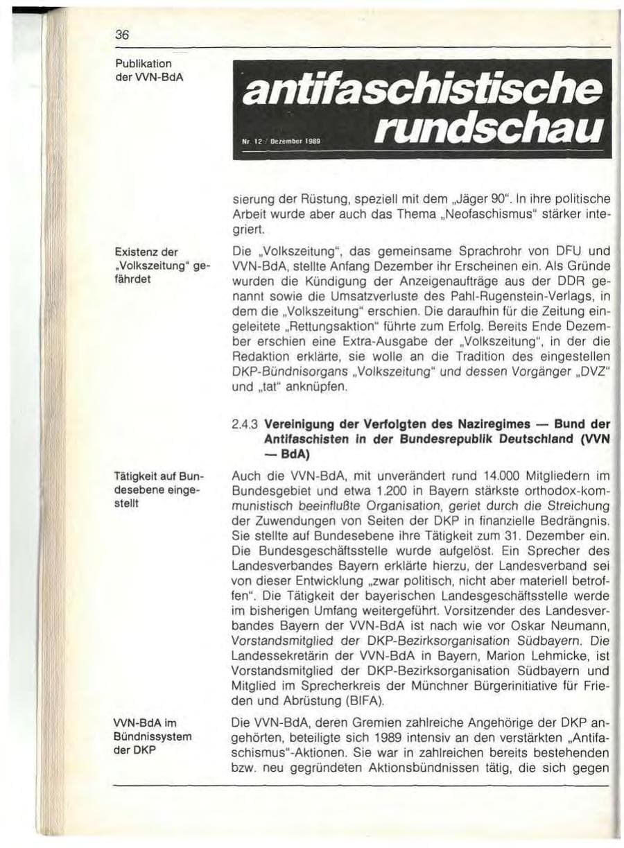 Seite 38 des Verfassungsschutzbericht 1989 Bayern