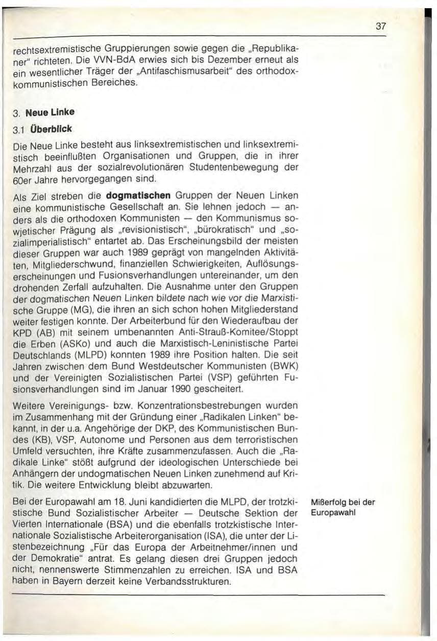 Seite 39 des Verfassungsschutzbericht 1989 Bayern