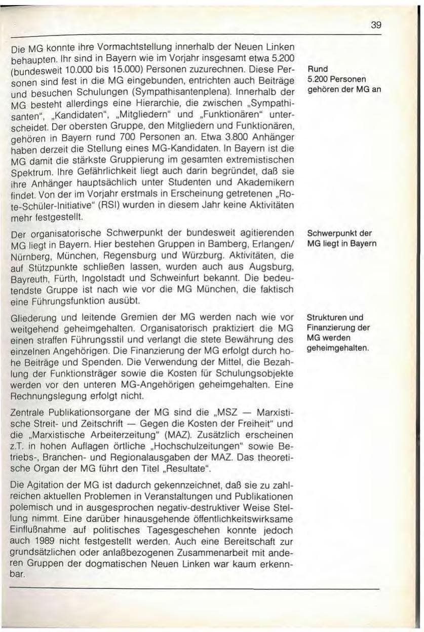 Seite 41 des Verfassungsschutzbericht 1989 Bayern