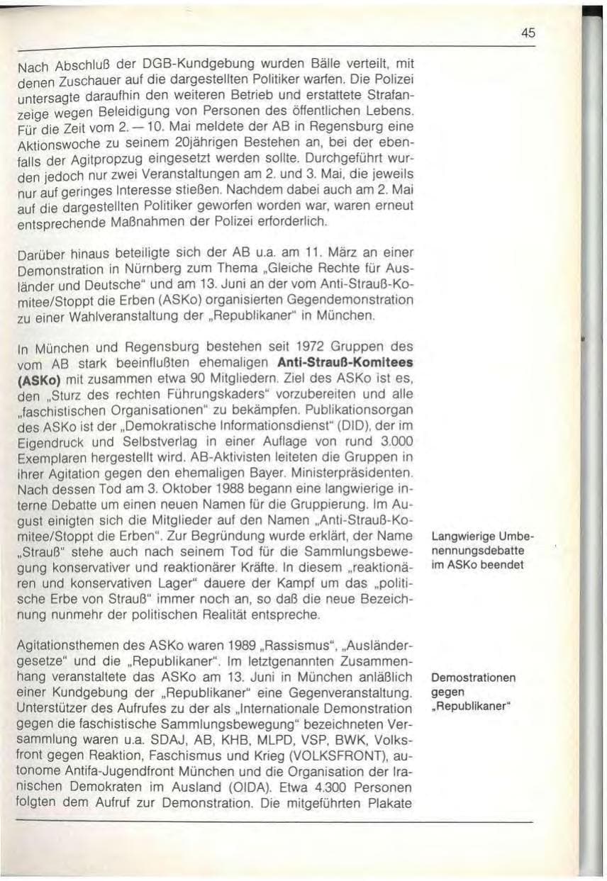 Seite 47 des Verfassungsschutzbericht 1989 Bayern