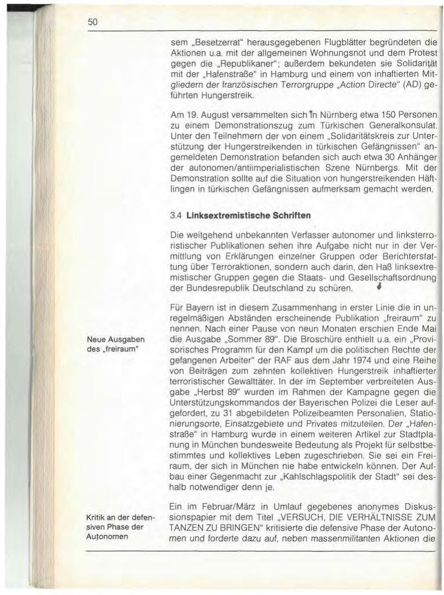 Seite 52 des Verfassungsschutzbericht 1989 Bayern