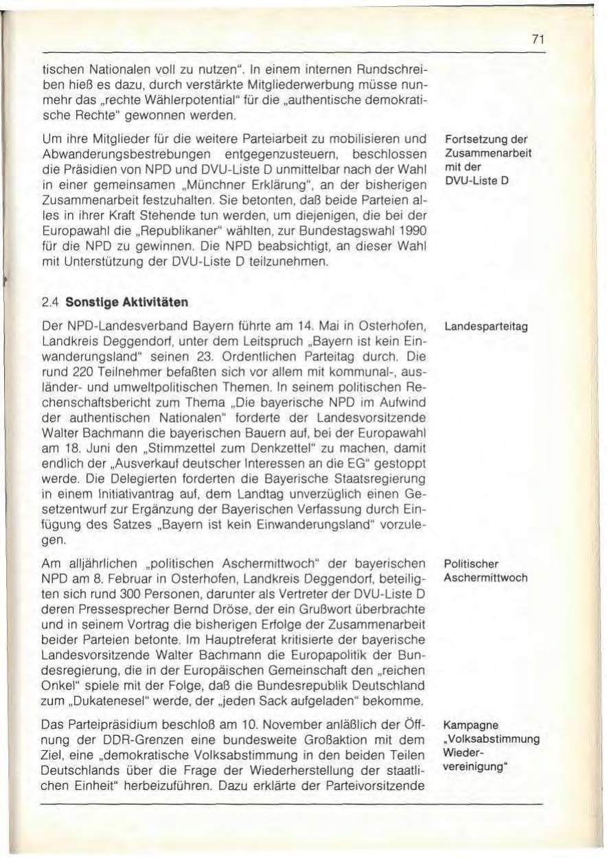 Seite 73 des Verfassungsschutzbericht 1989 Bayern