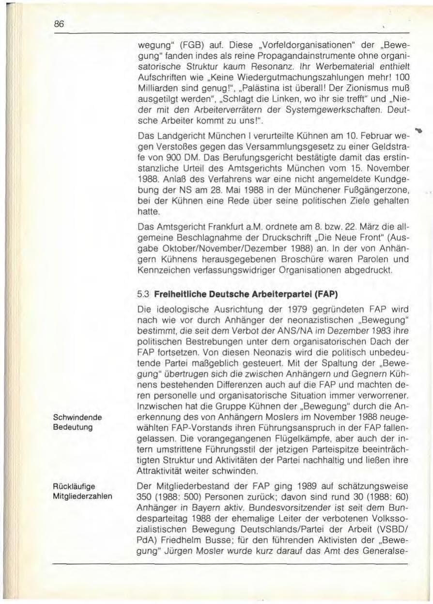 Seite 88 des Verfassungsschutzbericht 1989 Bayern