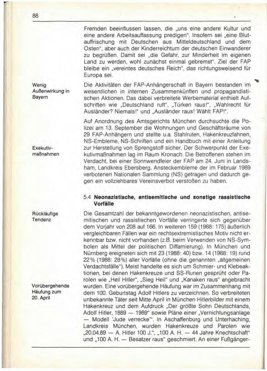 Seite 90 des Verfassungsschutzbericht 1989 Bayern