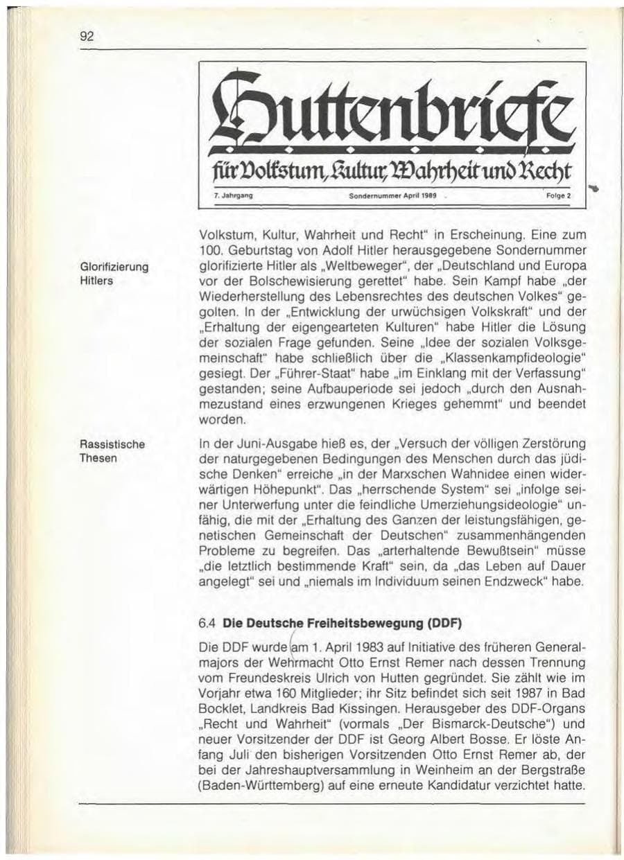 Seite 94 des Verfassungsschutzbericht 1989 Bayern