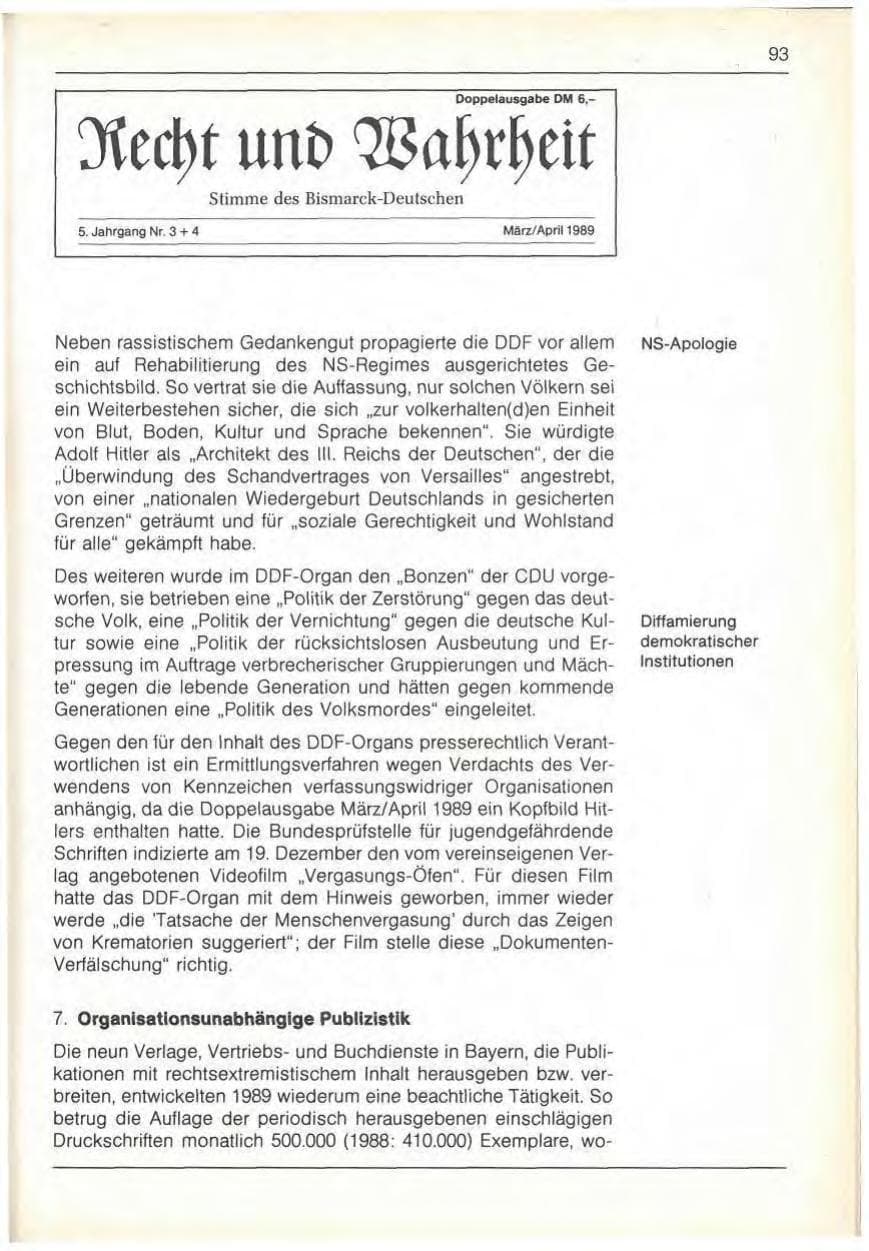 Seite 95 des Verfassungsschutzbericht 1989 Bayern
