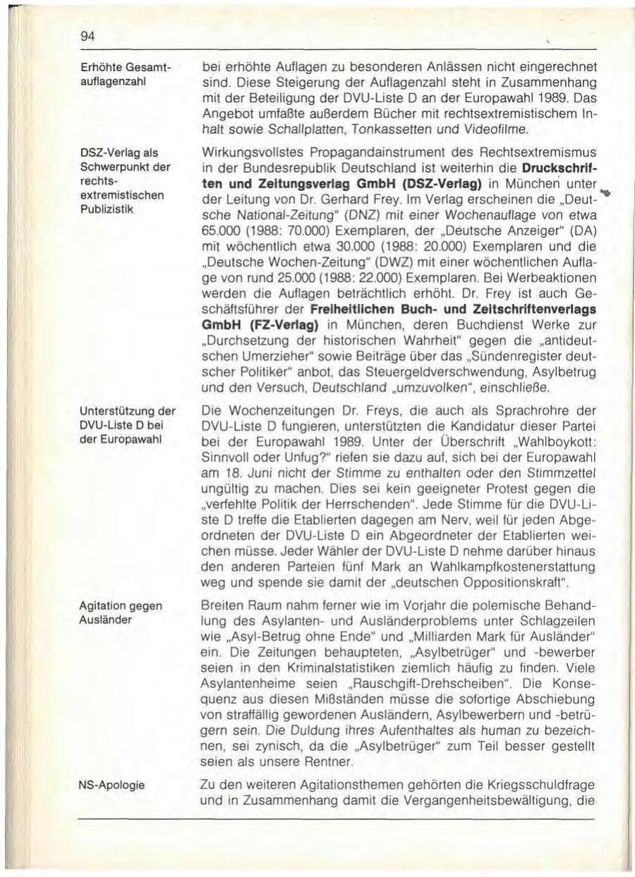 Seite 96 des Verfassungsschutzbericht 1989 Bayern