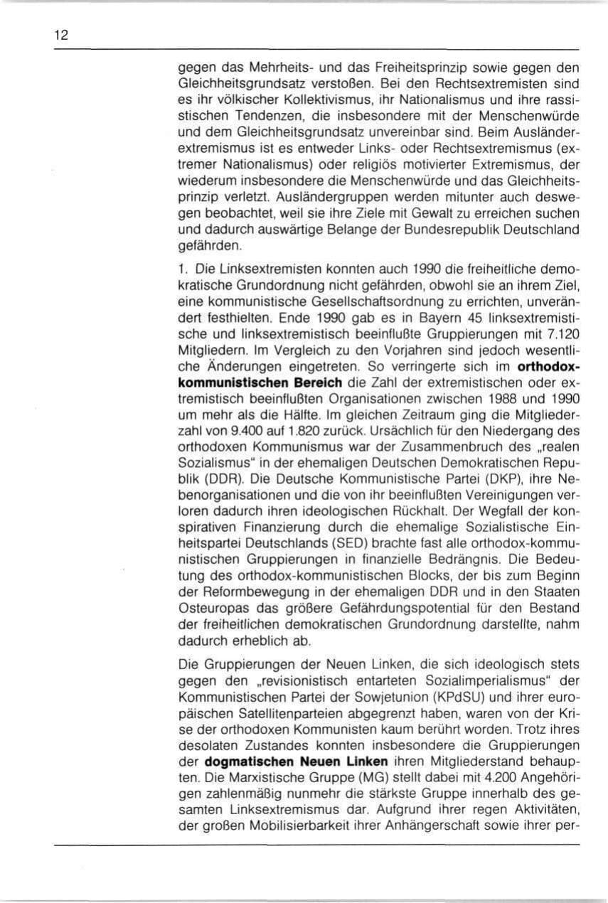 Seite 12 des Verfassungsschutzbericht 1990 Bayern