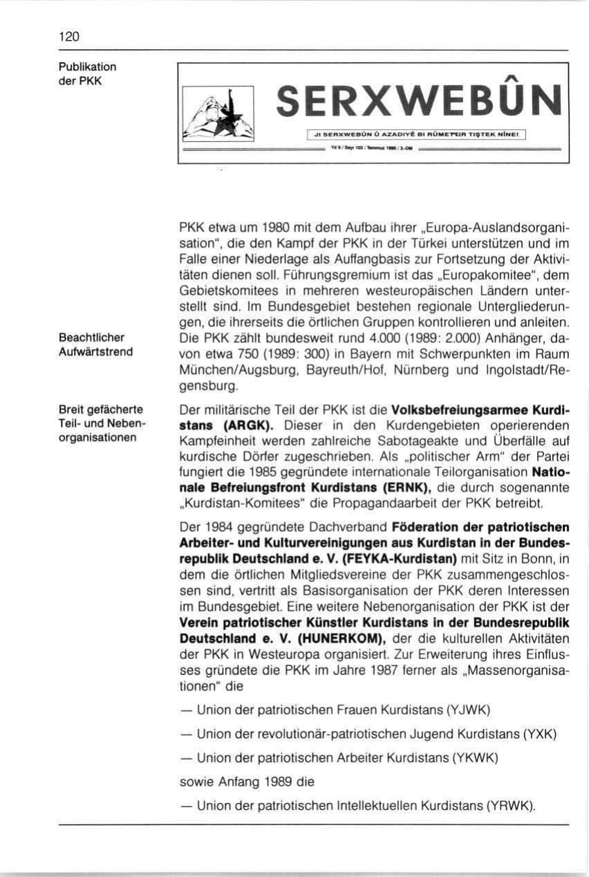 Seite 120 des Verfassungsschutzbericht 1990 Bayern