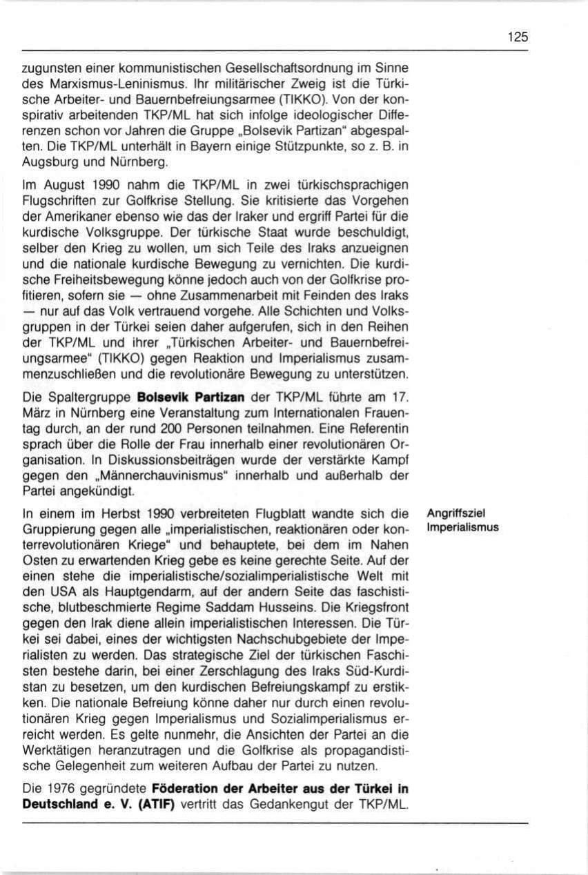 Seite 125 des Verfassungsschutzbericht 1990 Bayern