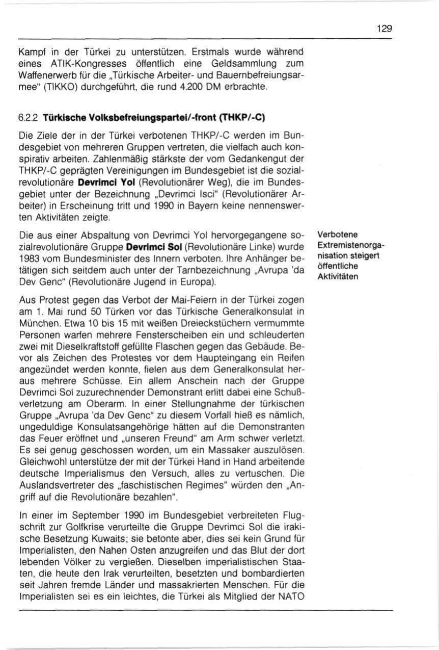 Seite 129 des Verfassungsschutzbericht 1990 Bayern