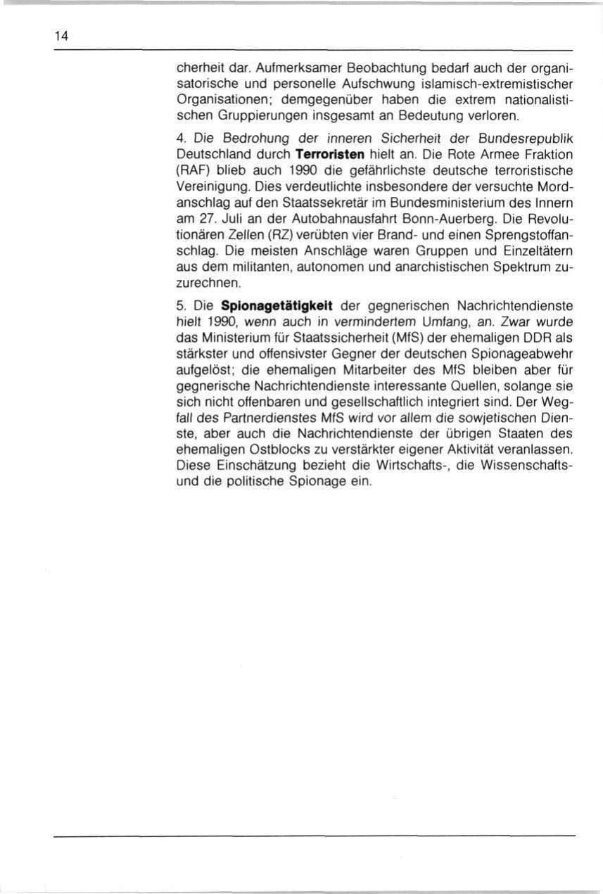 Seite 14 des Verfassungsschutzbericht 1990 Bayern