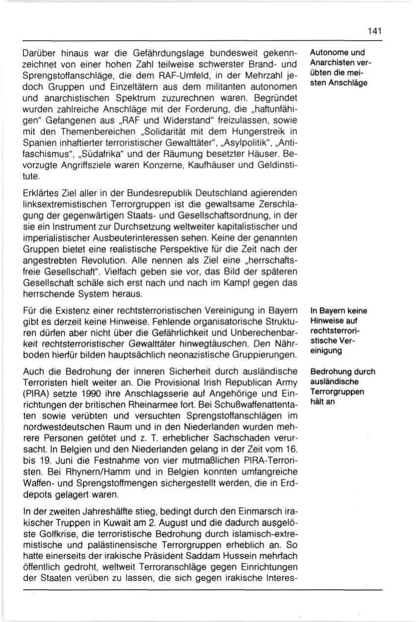 Seite 141 des Verfassungsschutzbericht 1990 Bayern