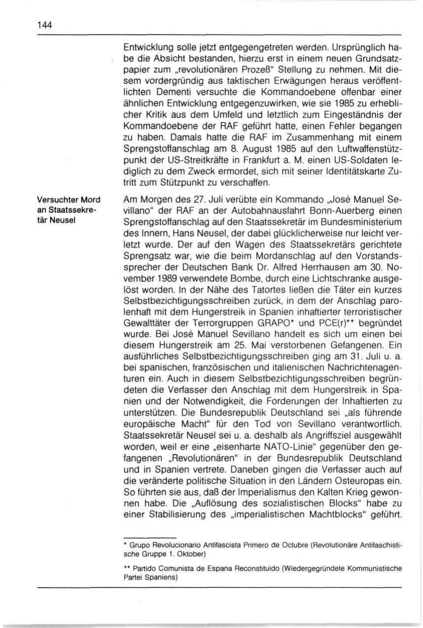 Seite 144 des Verfassungsschutzbericht 1990 Bayern