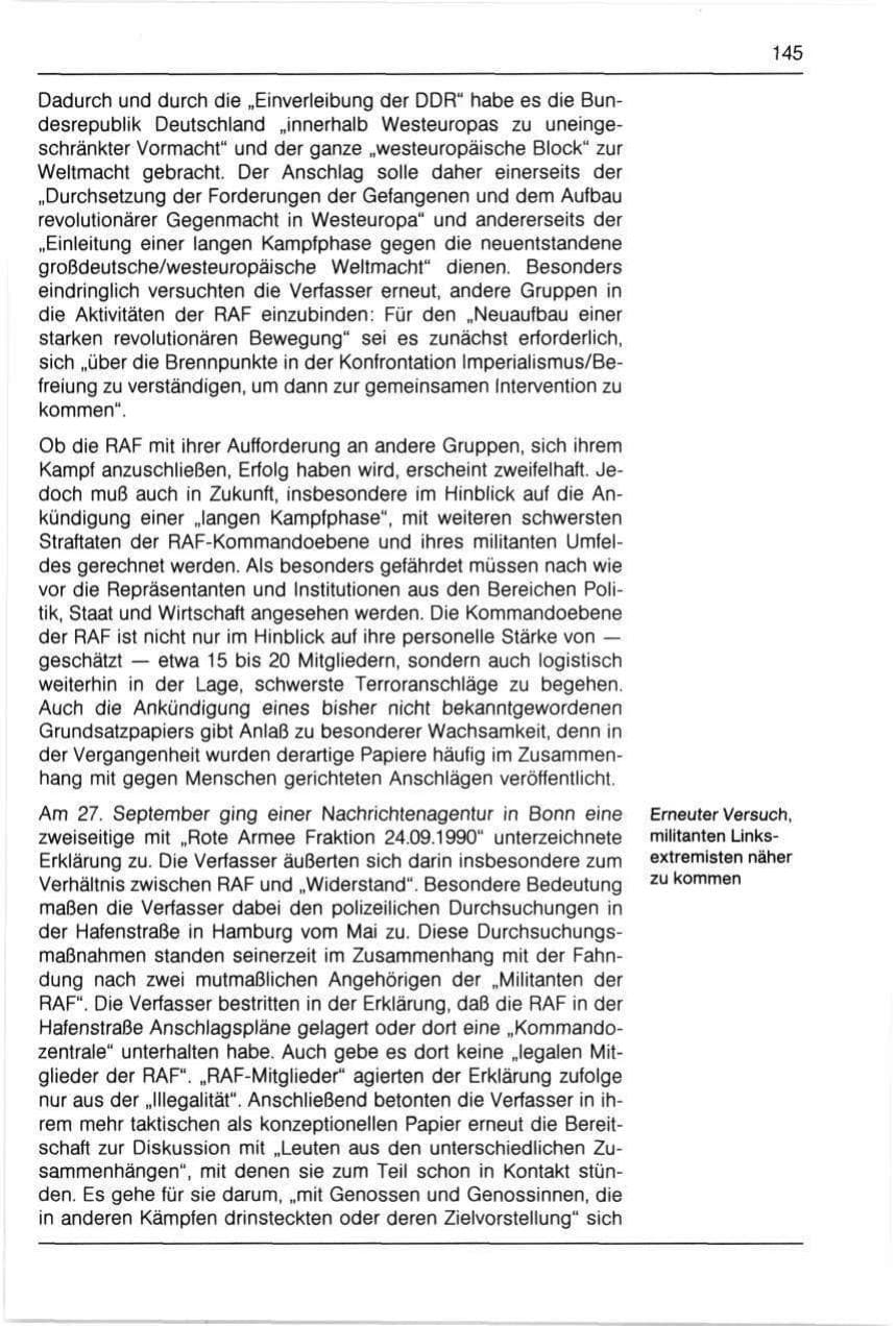 Seite 145 des Verfassungsschutzbericht 1990 Bayern