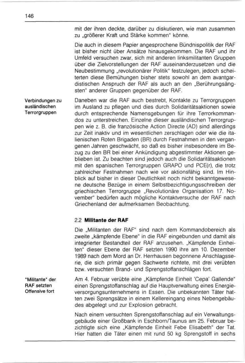 Seite 146 des Verfassungsschutzbericht 1990 Bayern
