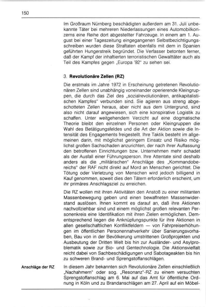 Seite 150 des Verfassungsschutzbericht 1990 Bayern