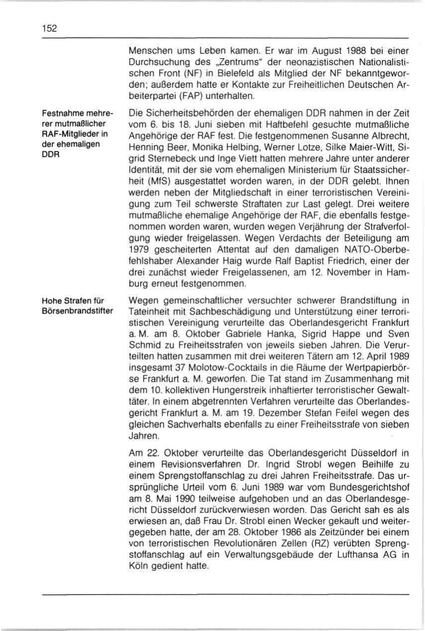 Seite 152 des Verfassungsschutzbericht 1990 Bayern