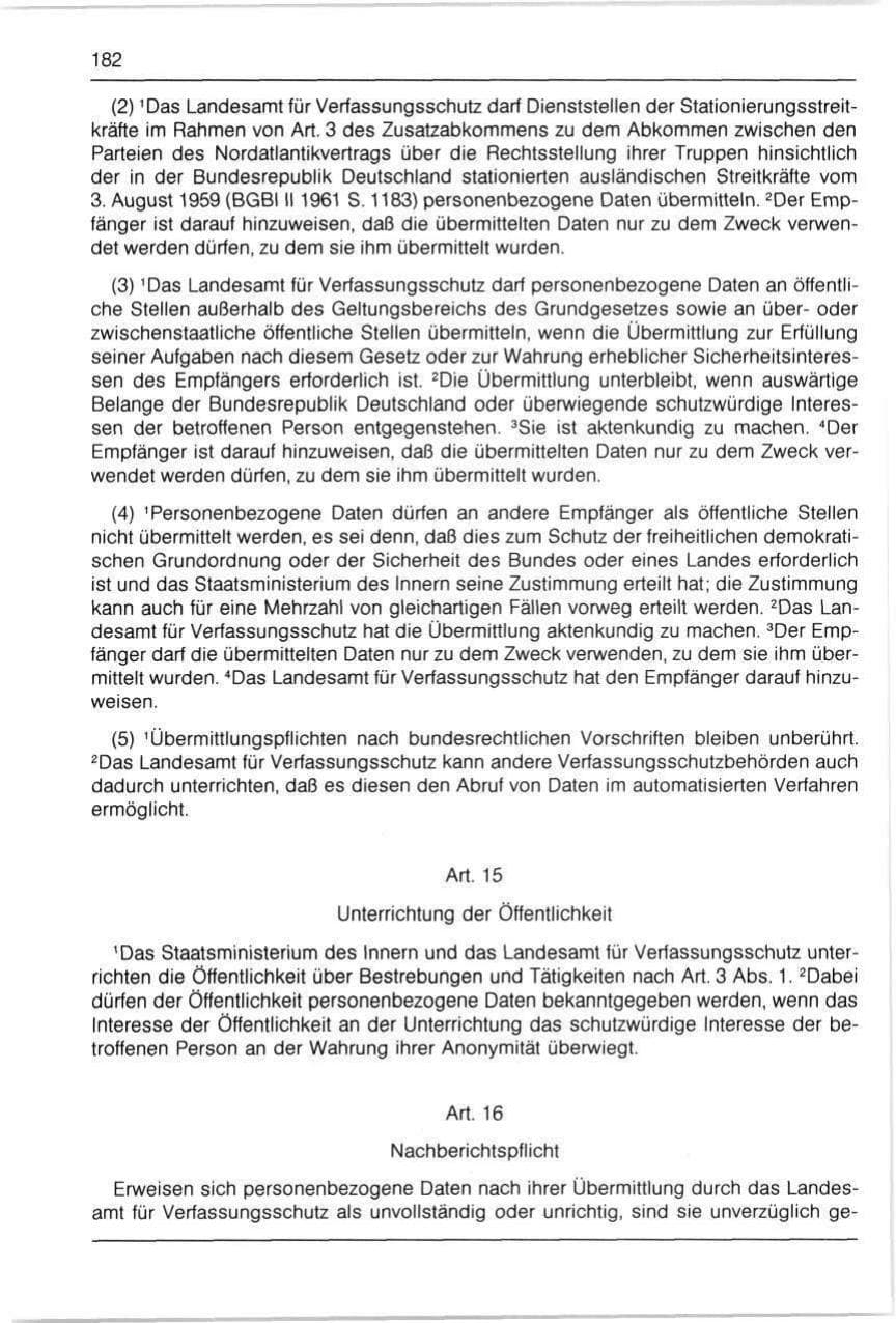 Seite 182 des Verfassungsschutzbericht 1990 Bayern