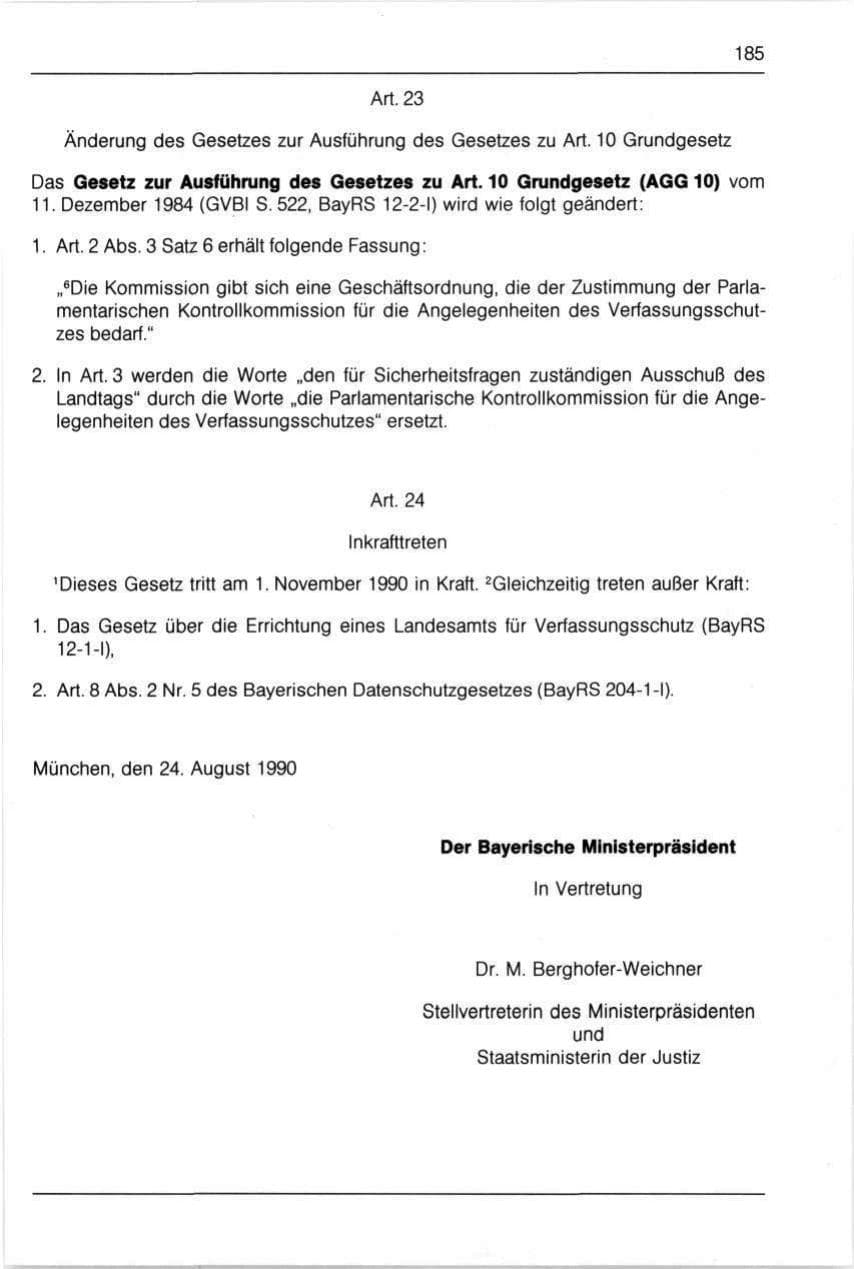 Seite 185 des Verfassungsschutzbericht 1990 Bayern