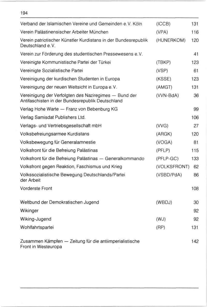 Seite 194 des Verfassungsschutzbericht 1990 Bayern