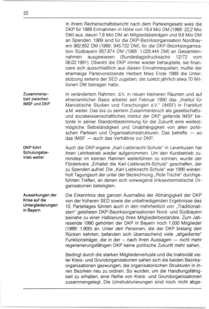 Seite 22 des Verfassungsschutzbericht 1990 Bayern