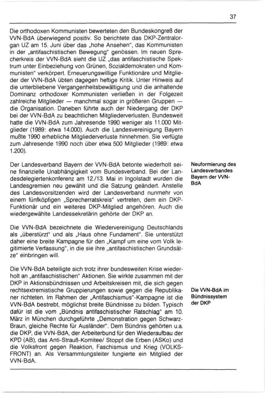 Seite 37 des Verfassungsschutzbericht 1990 Bayern